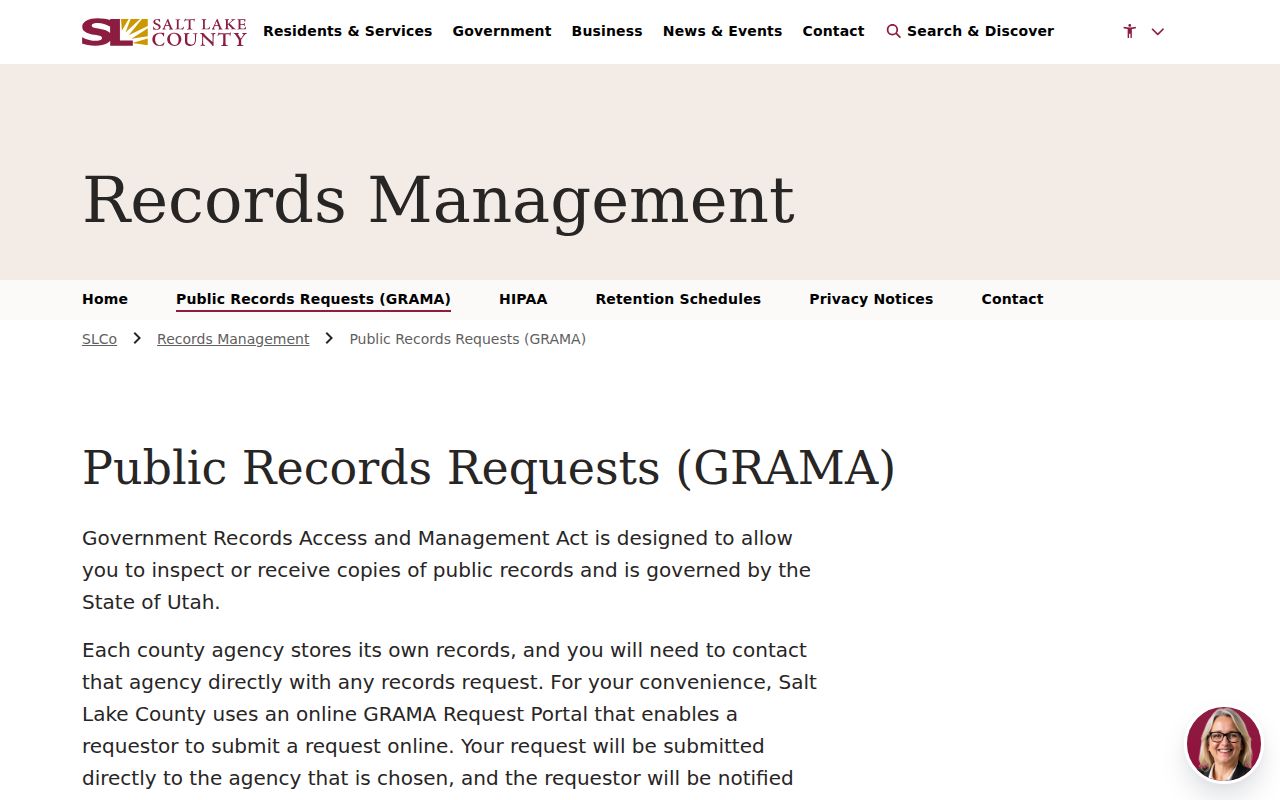 Midvale public records request route in the Salt Lake County GRAMA portal