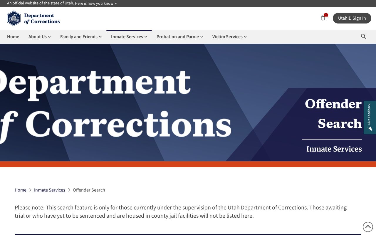Midvale people search interface for Utah corrections records