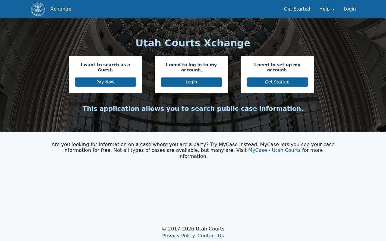 Midvale people search entry screen for Utah public court cases